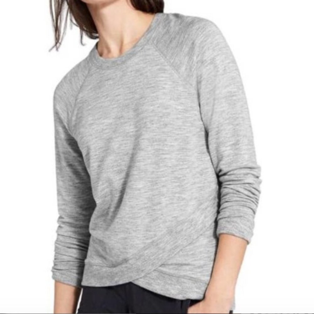 Athleta Criss Cross Sweatshirt Top Pullover Gray L
